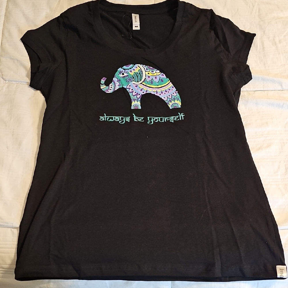 Black T-Shirt with Colorful Elephant Design